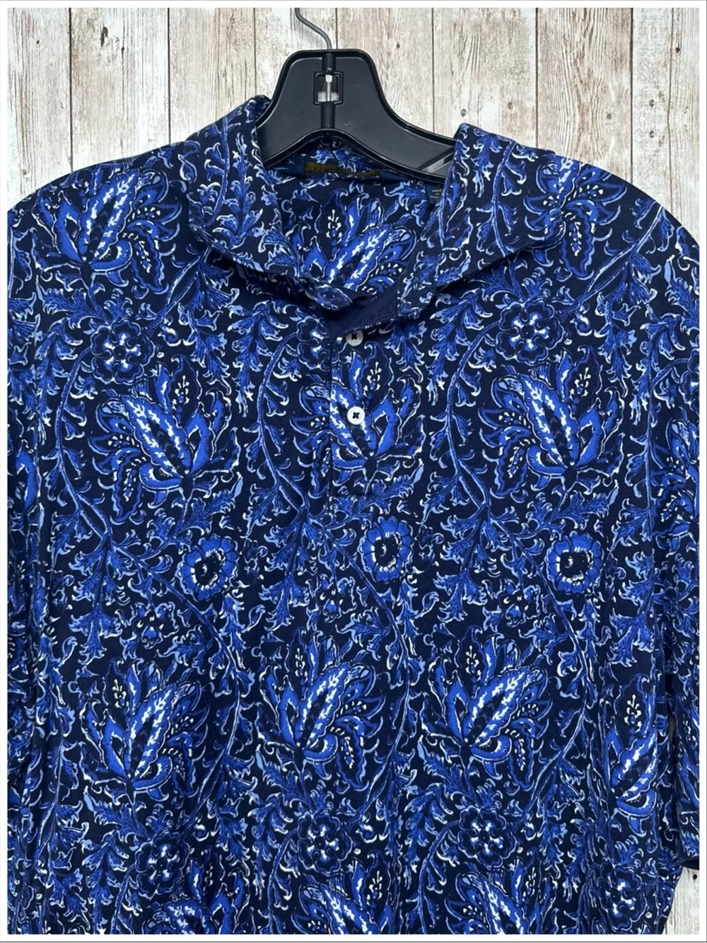 Polo Golf Ralph Lauren Blue Floral Paisley Cotton Polo ~ Size L ~ Item #6141